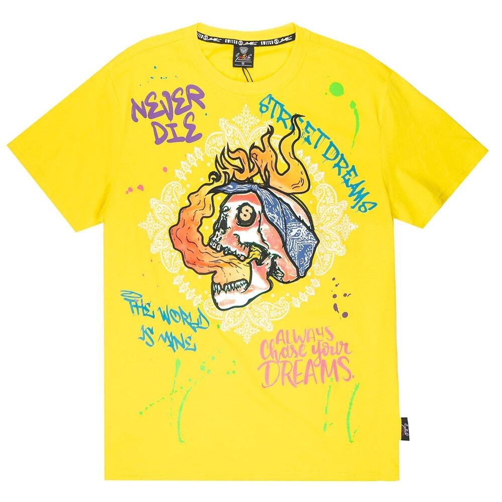 Switch Remarkable Men's T-Shirt Iridescent Applique Embroidered Skull Tee